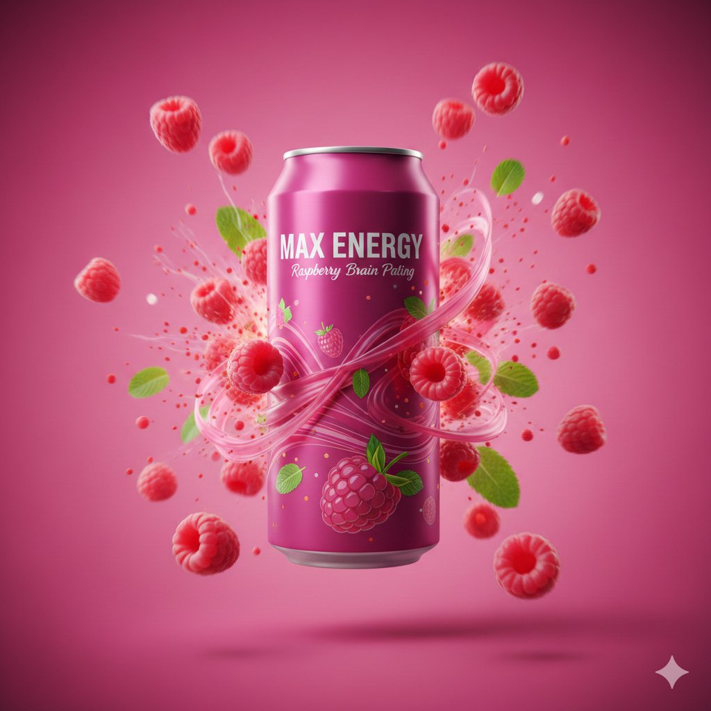 Cinematic Raspberry Energy Drink Ad Shot Prompt 1
