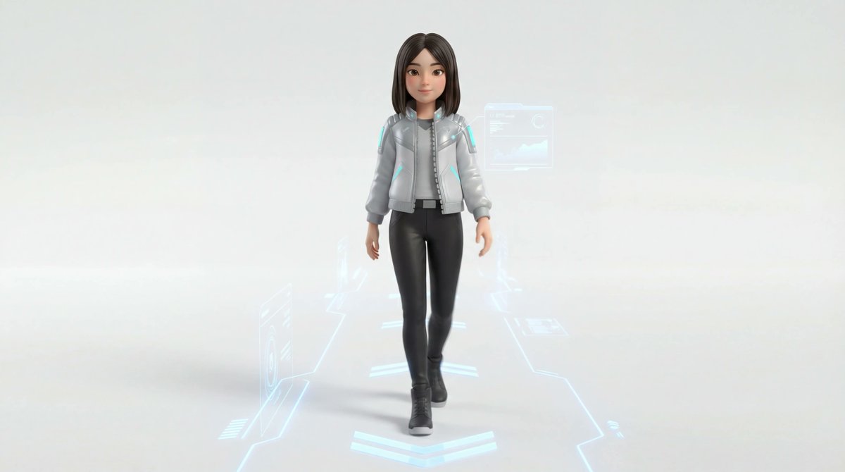 Medium Shot of Character Interacting with Floating Interface 1