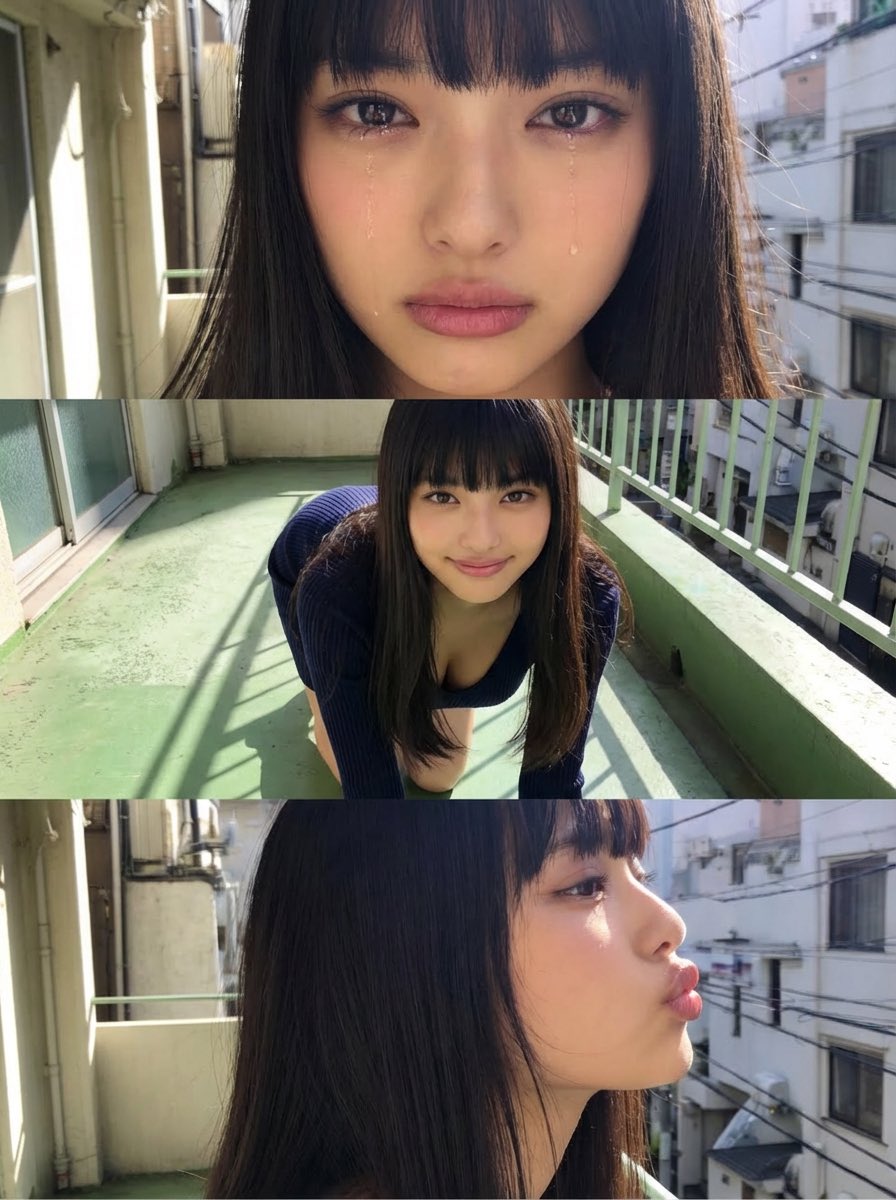 Horizontal three-panel emotional portrait from one image 1