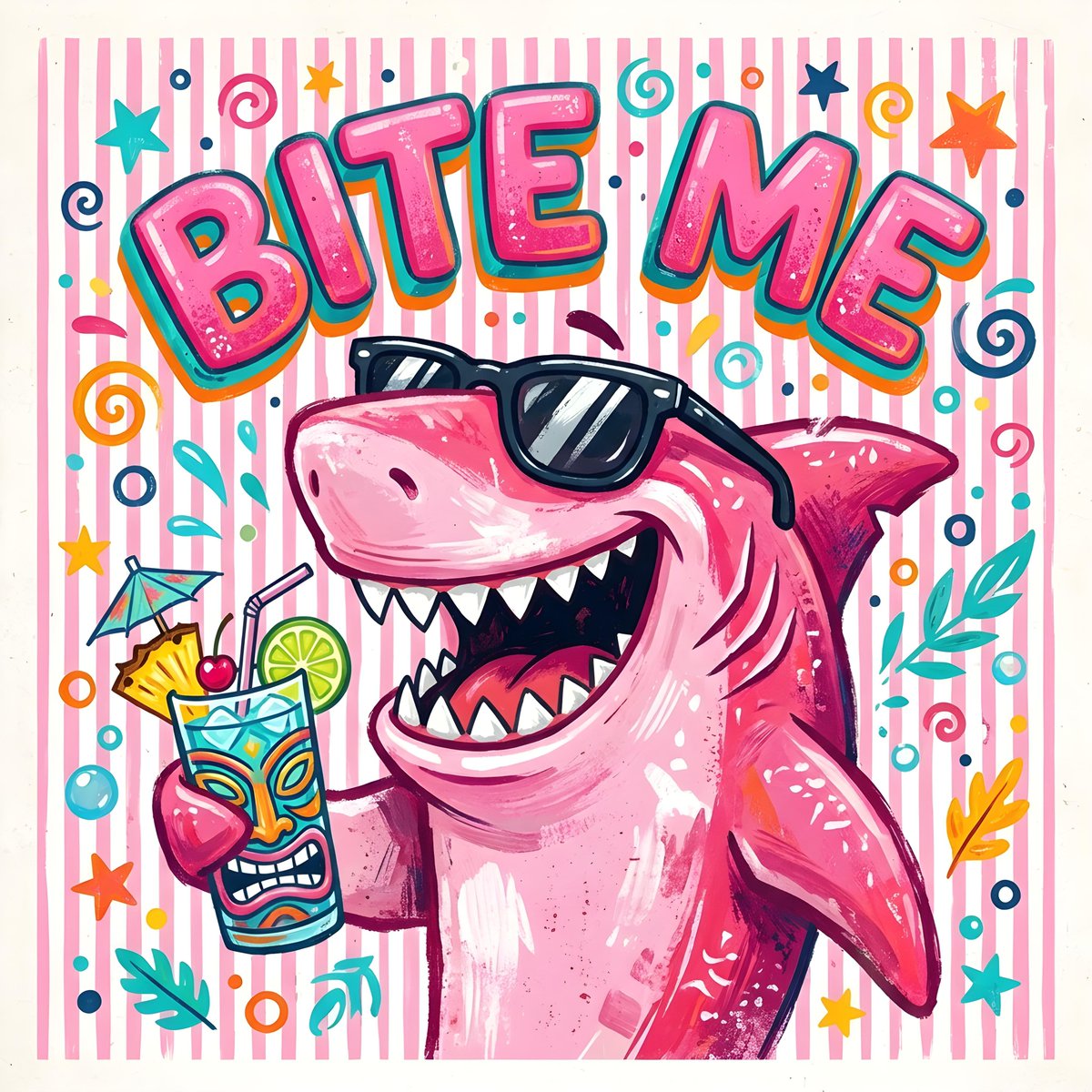 Pink Shark Bite Me Illustration 1