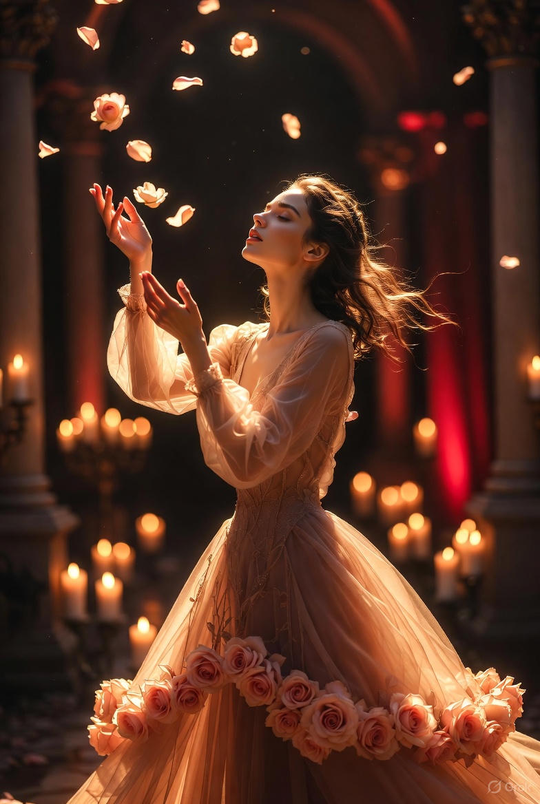High-Fashion Fantasy Editorial with Floating Petals 4