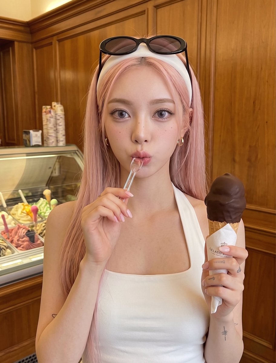 Woman with Ice Cream Shop Portrait 1