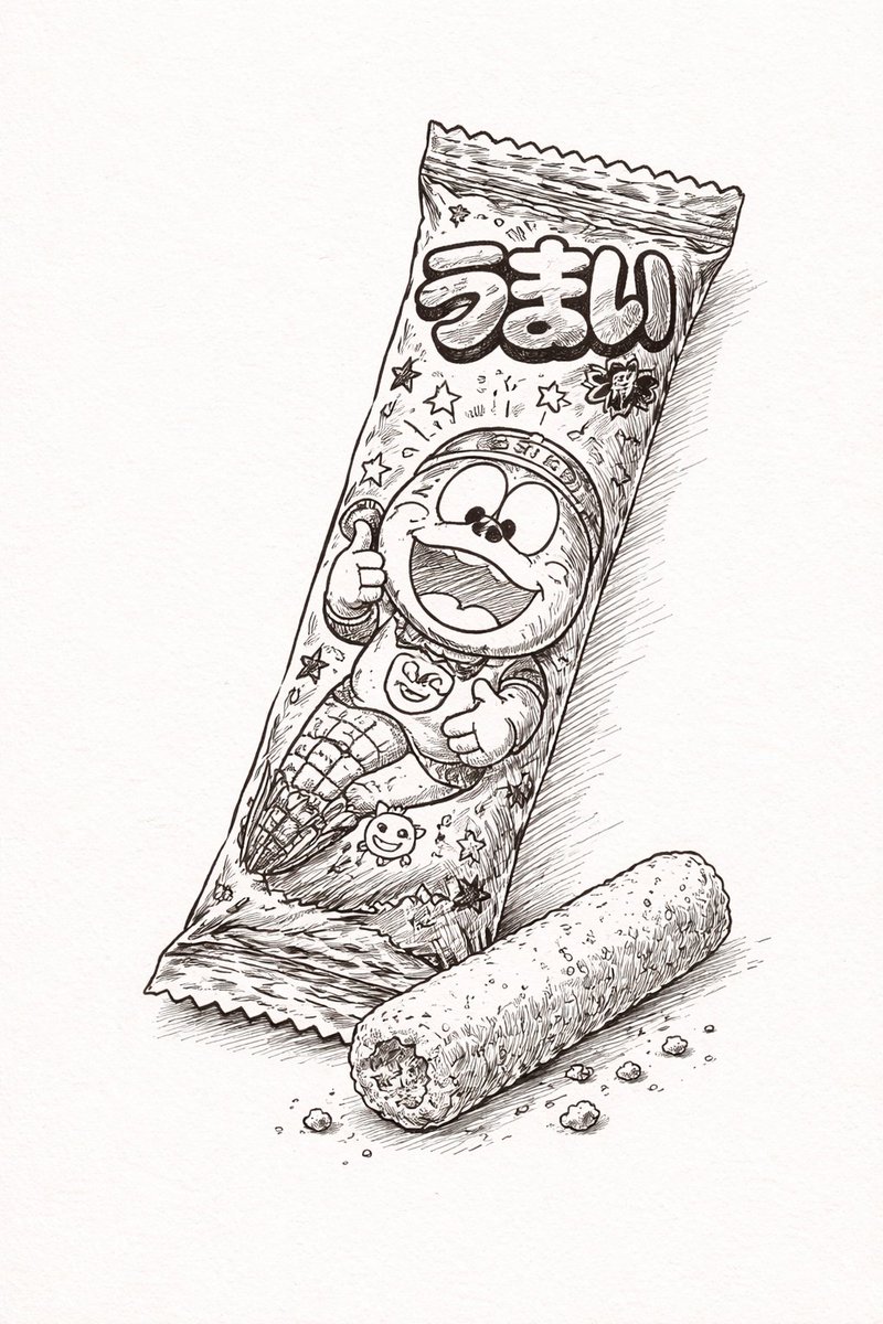 Ballpoint Pen Drawing of Umaibo Comparison 2