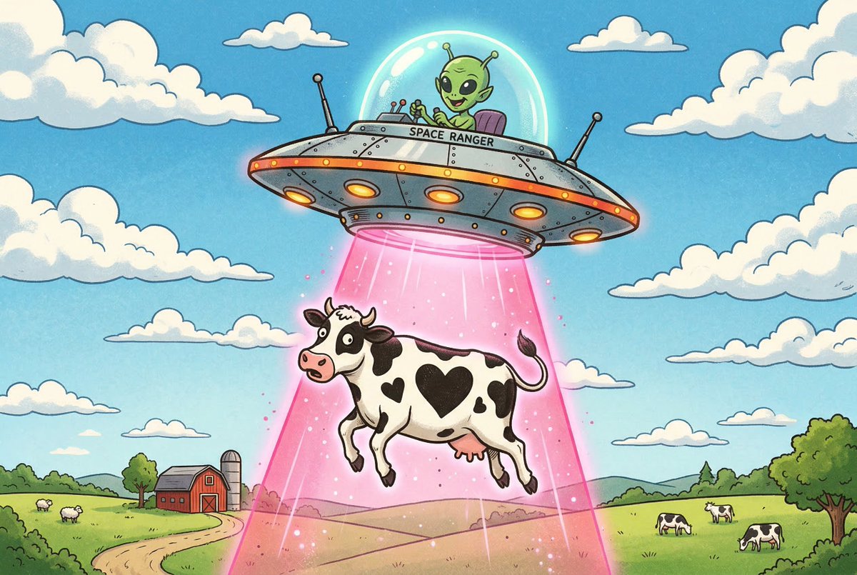 Black and White Cow Abduction by 1950s UFO 1