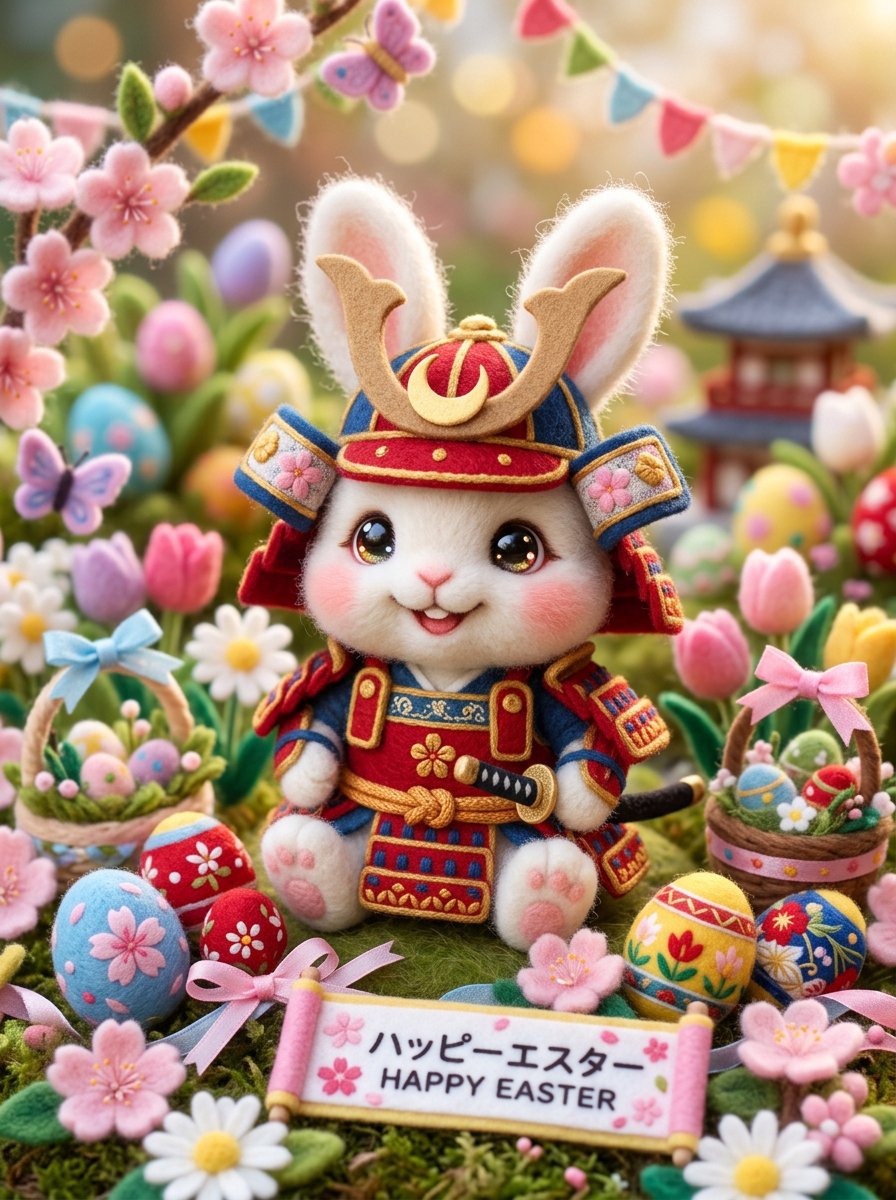 Kawaii Felt Easter Bunny with Customizable Outfit 3