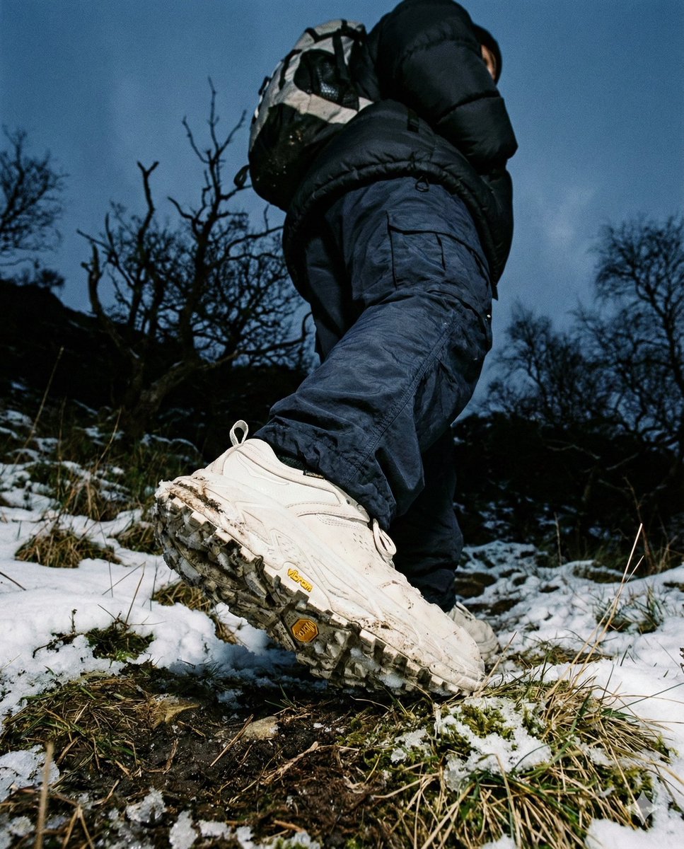 Gorpcore Editorial: Extreme Worm's-Eye View of Hiking Boot 1