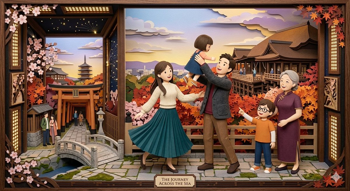 Japanese Paper-Cut Family Diorama 1