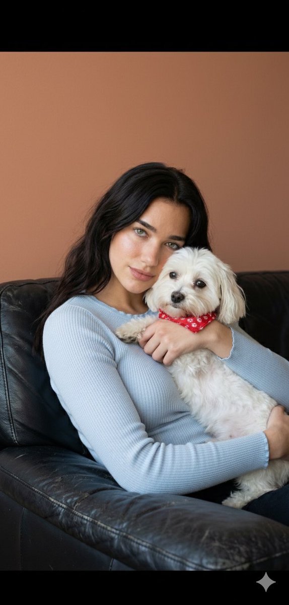 Dua Lipa Cozy Portrait with Maltese Dog Prompt 1